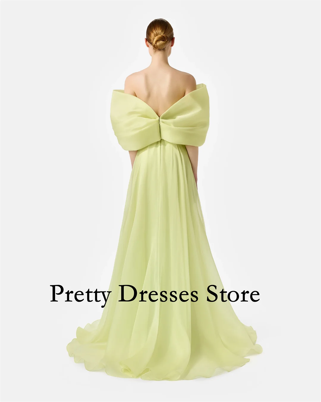 2026 New Design Off the Shoulder Bright Green Formal Evening Dress Floor Length Organza Vintage A-Line Prom Gown