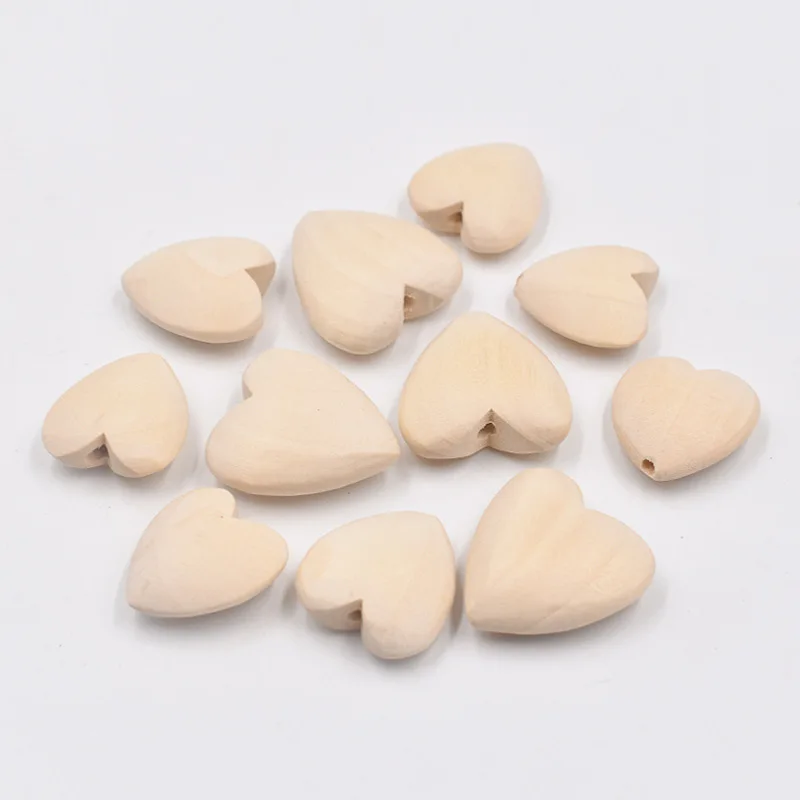 Natural Unfinished Wood Heart Beads, Blank Unpainted Wooden Loose Spacer Beads for Jewelry Crafts Making Home Decoration