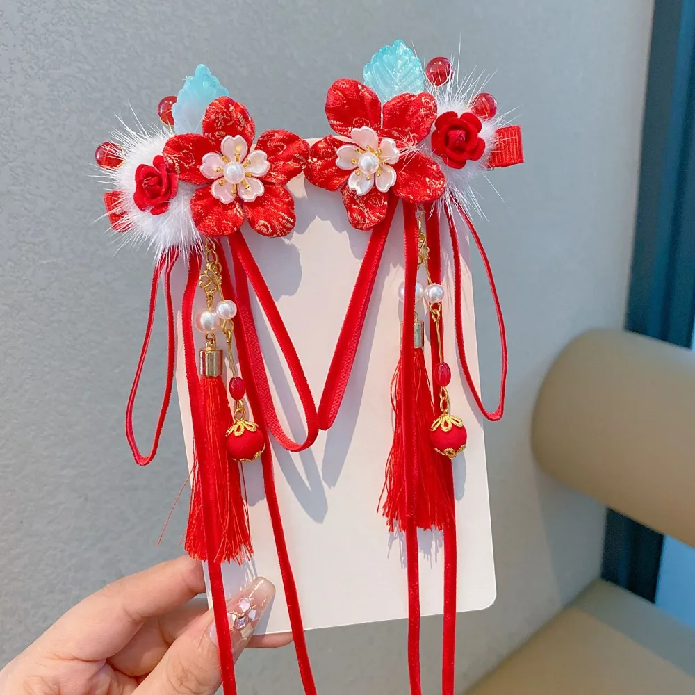 

Chinese Style Children's New Year Hairpin Hanfu Headwear Tang Suit New Year Barrettes Flower Tassel Ancient Style Hair Clip Kids