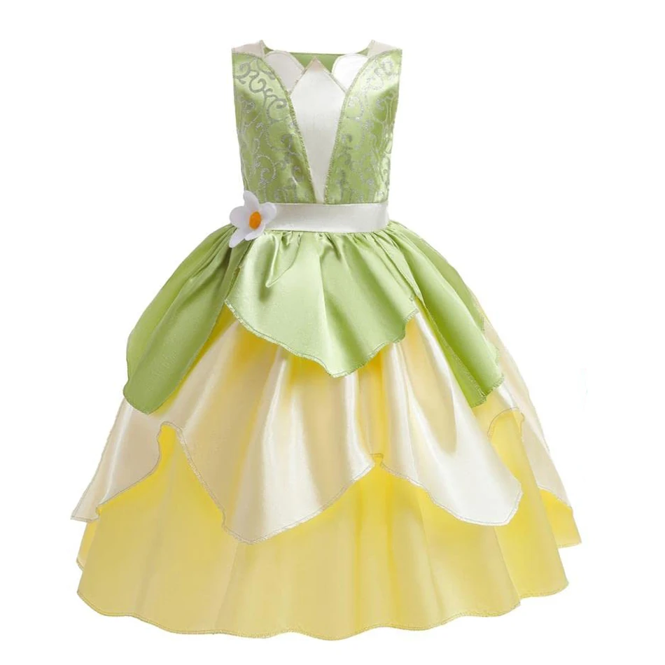 Tiana Costume Girl Dress Up Princess Girls Cosplay Role Playing Party Costumes Children Sleeveless Carnival Princess Halloween