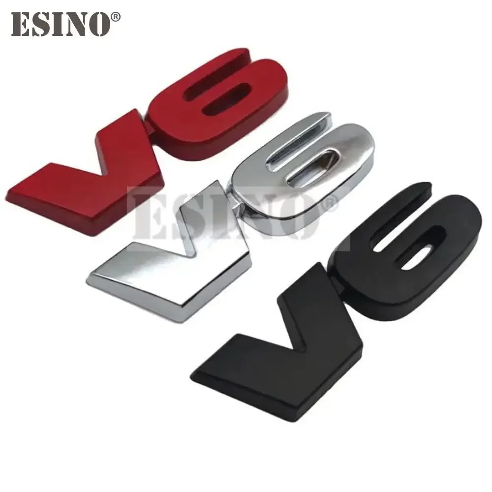 QA Car Styling V6 Engine Logo 3D Metal Alloy Adhesive Emblem Rear Trunk Badge Fender Sticker Car Body Decal Auto Accessory