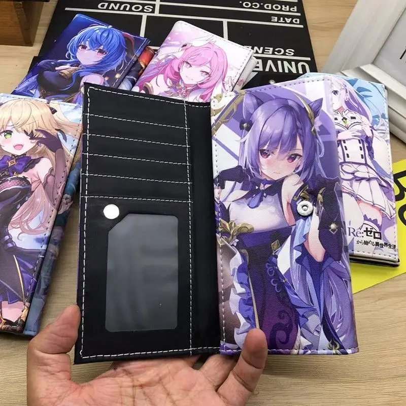 Genshin impacto carteira bonito anime periférico de duas dimensões carteira saco de passaporte estudante moeda carteira saco de cartão presente de aniversário pu