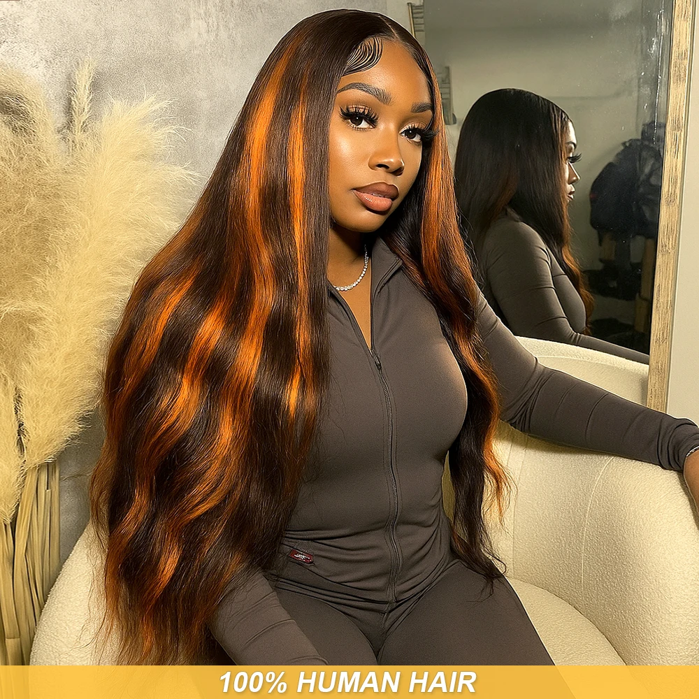 

P4/350 Colored Human Hair Wigs Straight human hair wigs Ginger Orange Wig 5x5Lace Front human hair wig 200Density Highlight Wig