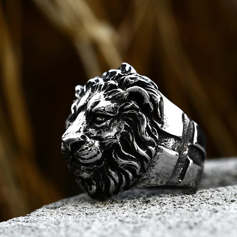 BEIER Punk Male Female Lion Heads Finger Stainles Steel Animal Rings For Men And Women Vintage Personality product BR8-676