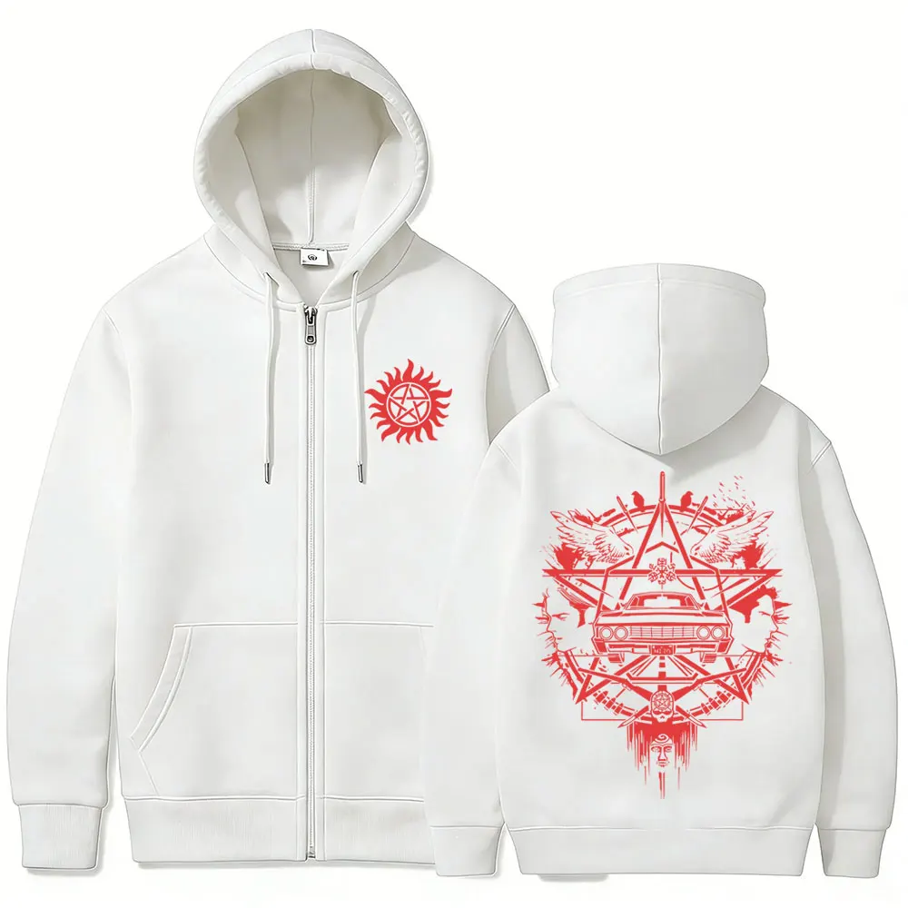 Supernatural Grafik-Reißverschluss-Hoodie für Herren und Damen, lässige Retro-Fleece-Baumwolljacke mit Reißverschluss, Unisex-Cosplay-Oversize-Sweatshirt mit Reißverschluss – Detail 7