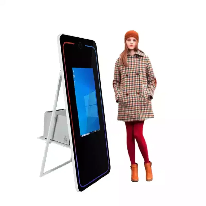 2023 newest magic mirror photo booth led frame screen case transport mirror selfie photo booth mirror photo booth with printer