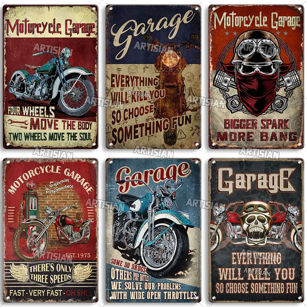 Artisian Motorcycle Metal Sign Motorbike Tin Plate Racing Decorative Plaque Riding Wall Decor Garage Bar Pub Club Hotel Cafe