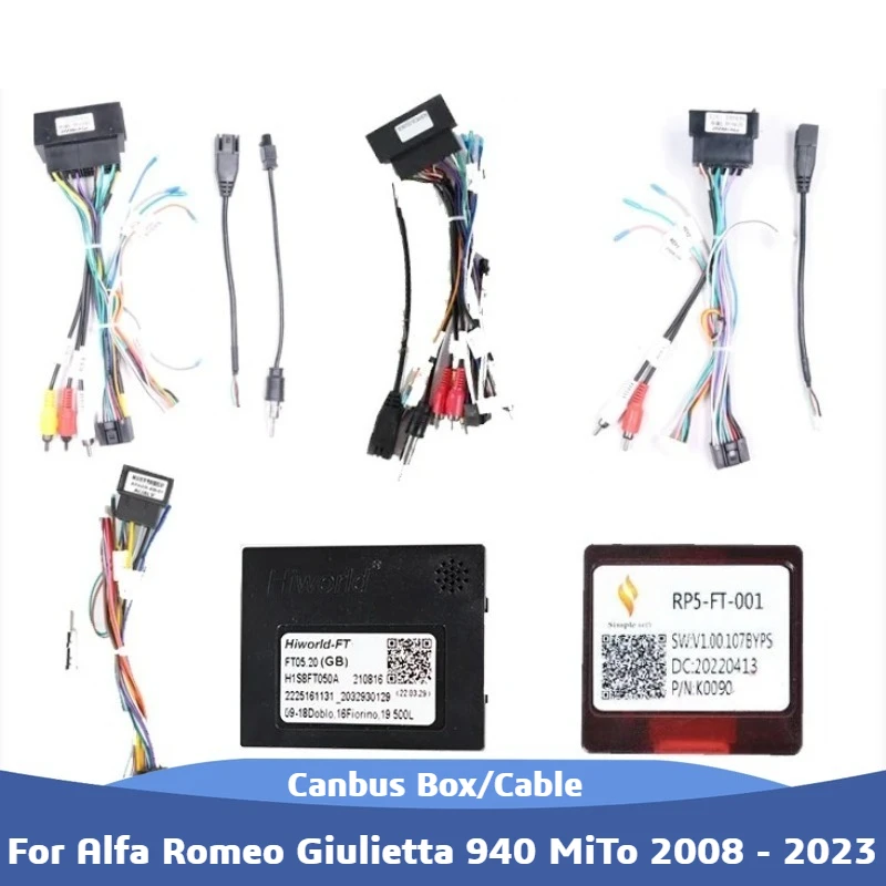 Canbus Box Decoder For Alfa Romeo Giulietta 940 MiTo 2008 - 2023 16 Pin Power Harness Wiring Cable 2 Din GPS Car Radio