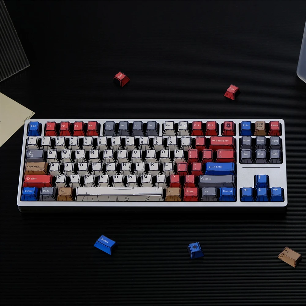 Custom Manga Style White Keycap Retro Mixed Lights Heat Sublimated Cherry Profile PBT Key Caps for Mechanical Keyboard Keycaps