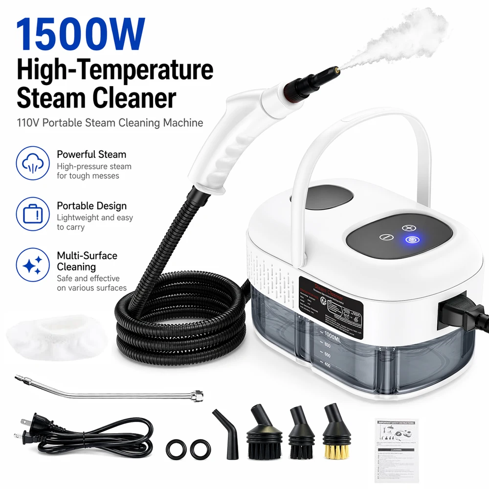 

1500W High-Pressure Steam Cleaner 110V 1000ml Water Tank, 6 Adjustable Gears, Portable for Home Cleaning