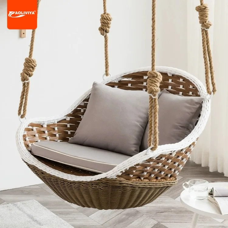 AOLIVIYA Подвесная корзина Стул из ротанга Крытый домашний гамак Одиночные двойные качели Балкон Кресло-качалка Птичье гнездо Подвесной оркестр