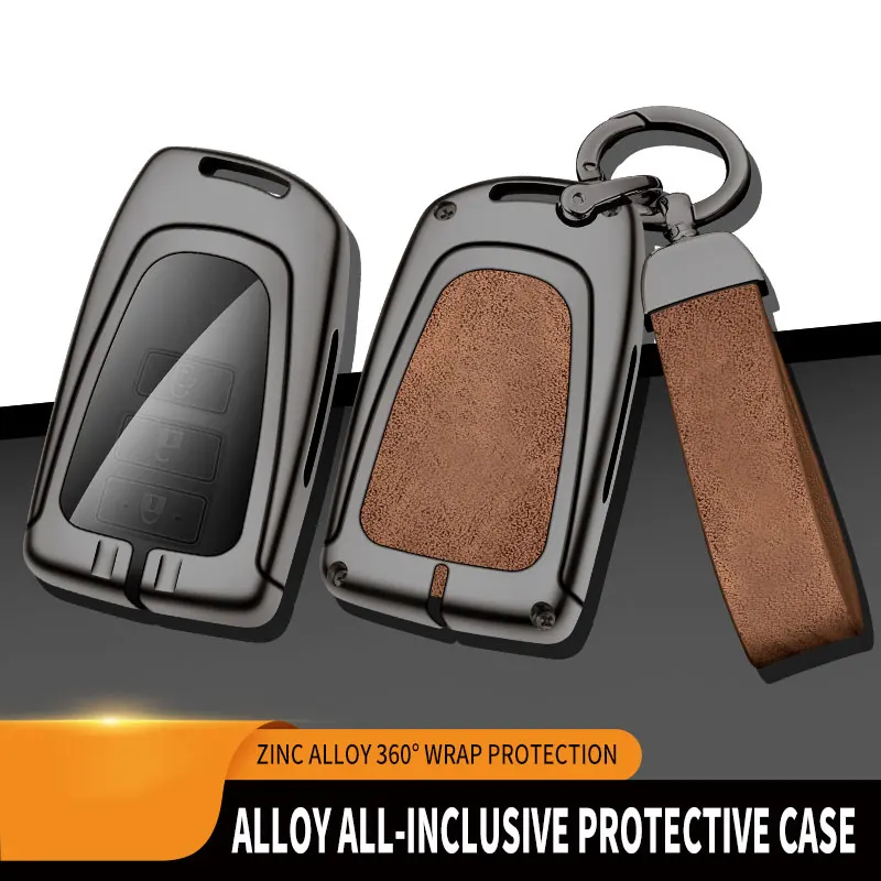 3 Button Key Fob Cover For Toyota Camry RAV4 Prado Highlander, Zinc Alloy Suede Car Key Case, Full Protector With Leather Strap