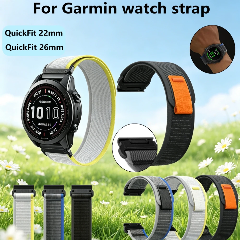 QuickFit 22mm/26mm Nylon Watch Band For Garmin Watch Fenix 8 47mm 51mm/7/6/5, Forerunner 935/945/955/965 Men's and Women's Strap