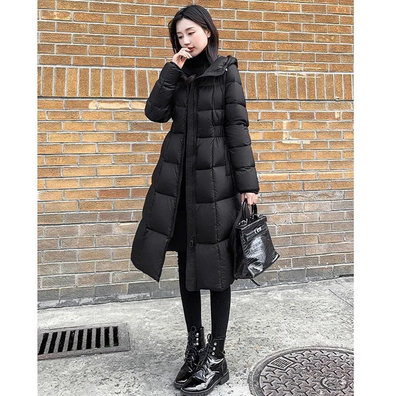 Mode Unten Baumwolle Mantel Weibliche 2026 Neue Winter Taille Lange Baumwolle Gefütterte Jacke Frauen Parkas Verdickt Outwear Mit Kapuze Over