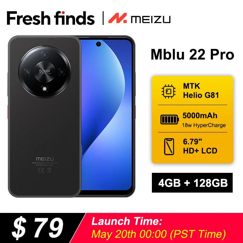 2025 New Smartphone Meizu Mblu 22 Pro Global Version 50MP Main Camera 6.79'' LCD HD 120Hz 5000mAh Battery 18W Fast Charging