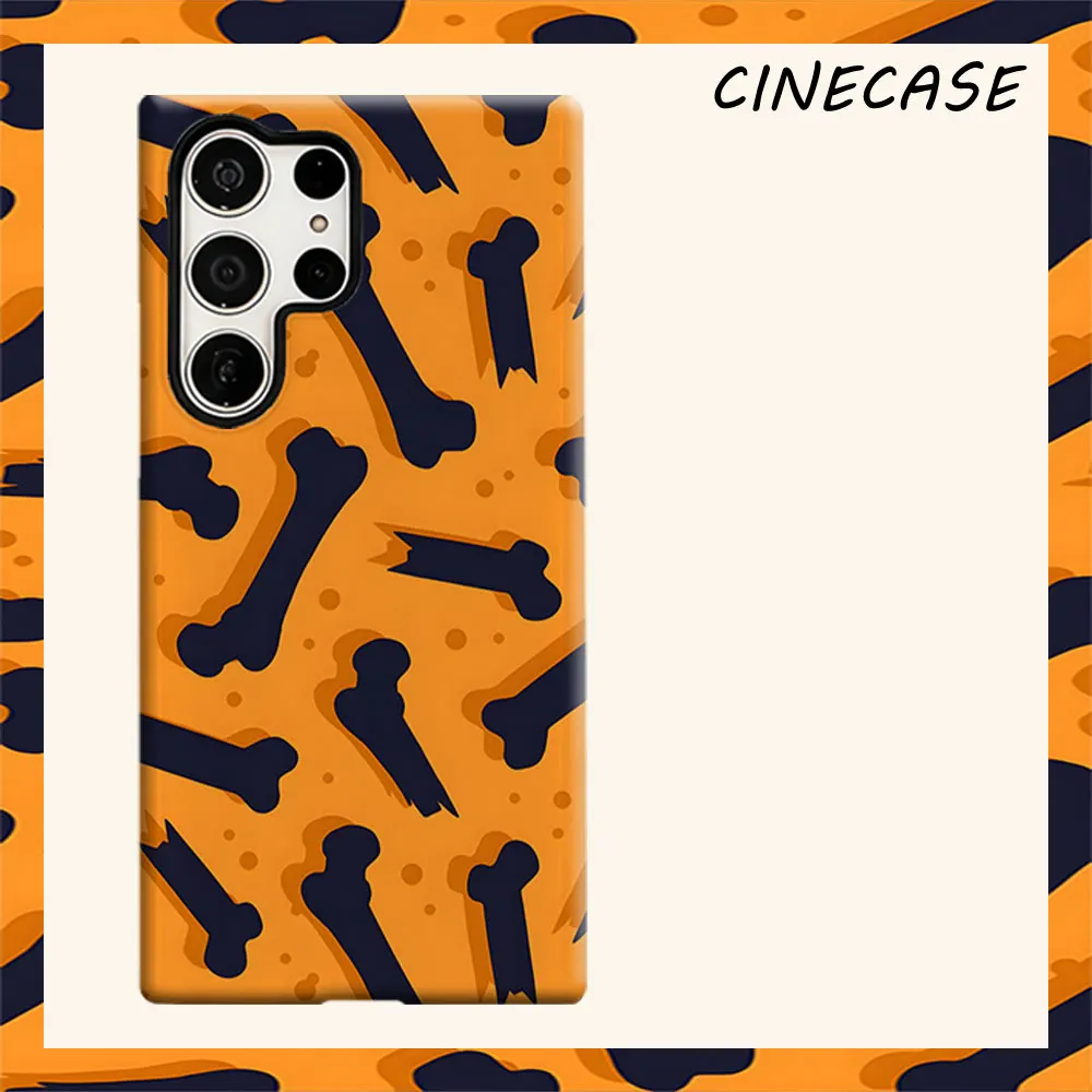 Orange Dog Bone Print For Samsung Galaxy S26 S25 S24 A56 A36 Dual Layer Luxury Fashion Full Lens Protective Case