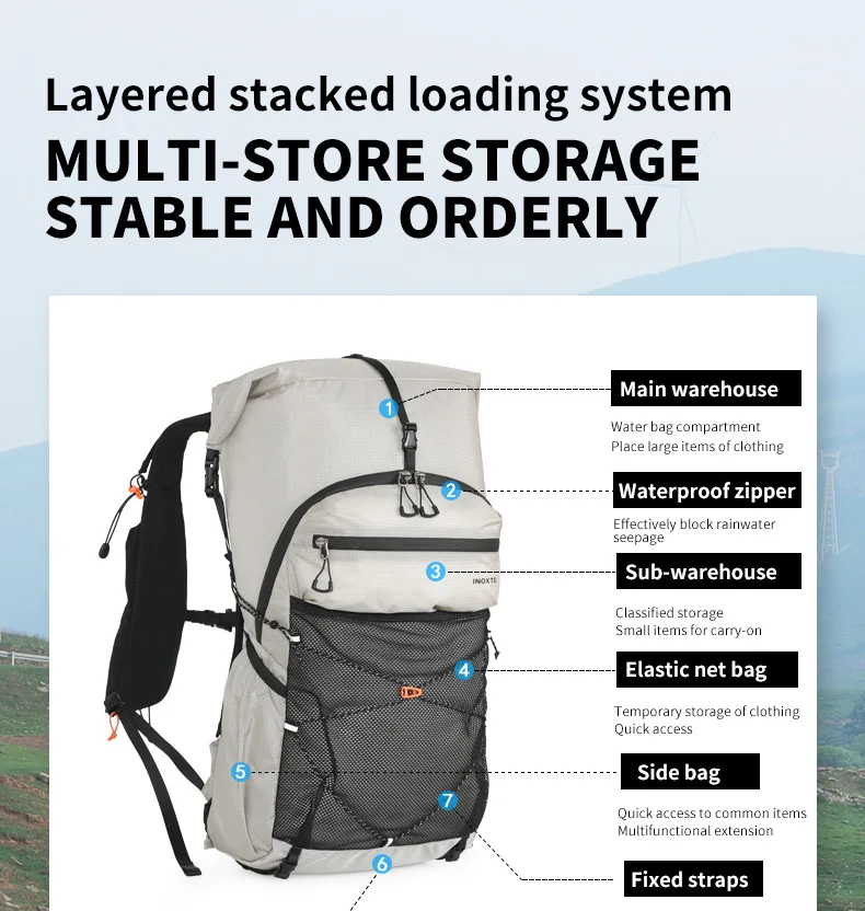 Wanderrucksack für Männer und Frauen, 30L Wasserdichter Camping-Rucksack mit Regenschutz, Leichter Outdoor-Sport-Reiserucksack – Detail 6