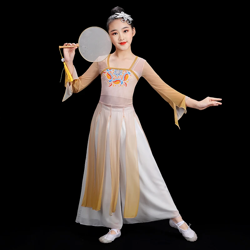 Vestito da ballo Yangko classico per bambini ragazze manica lunga Han Tang ombrello a vento cinese danza costume da ballo popolare