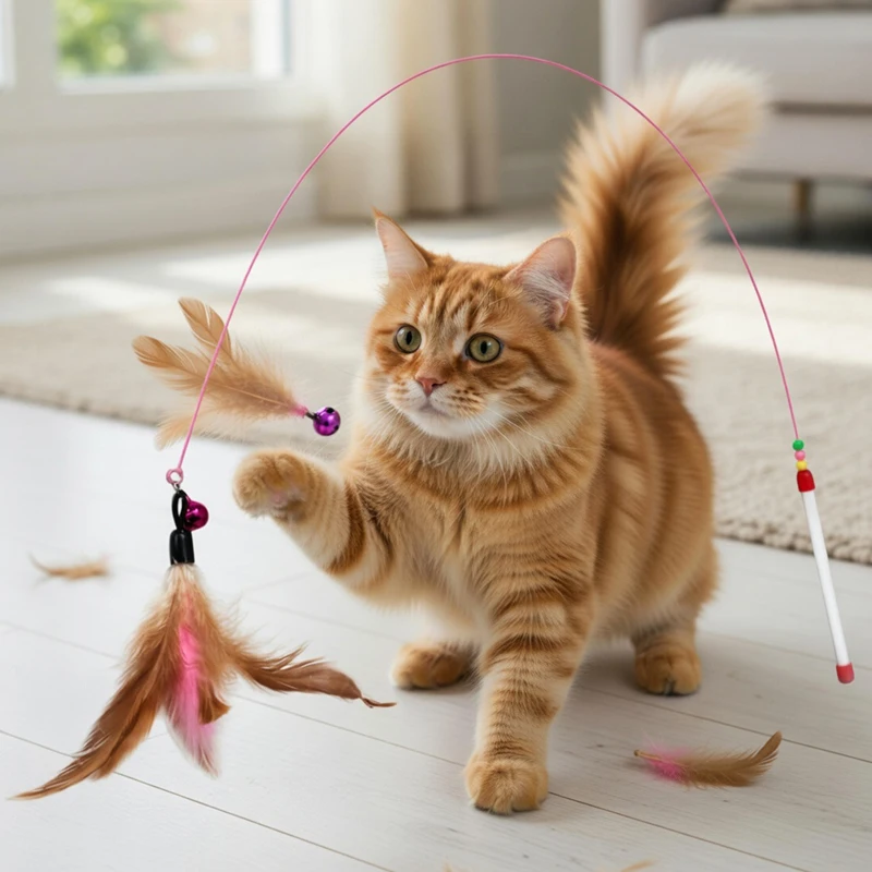 

Cat Supplies Pet Cat Toys 30pcs Interactive Chaser Training Rod Cat Catcher Feather Wand Fishing Pole Teaser Toys for Cats