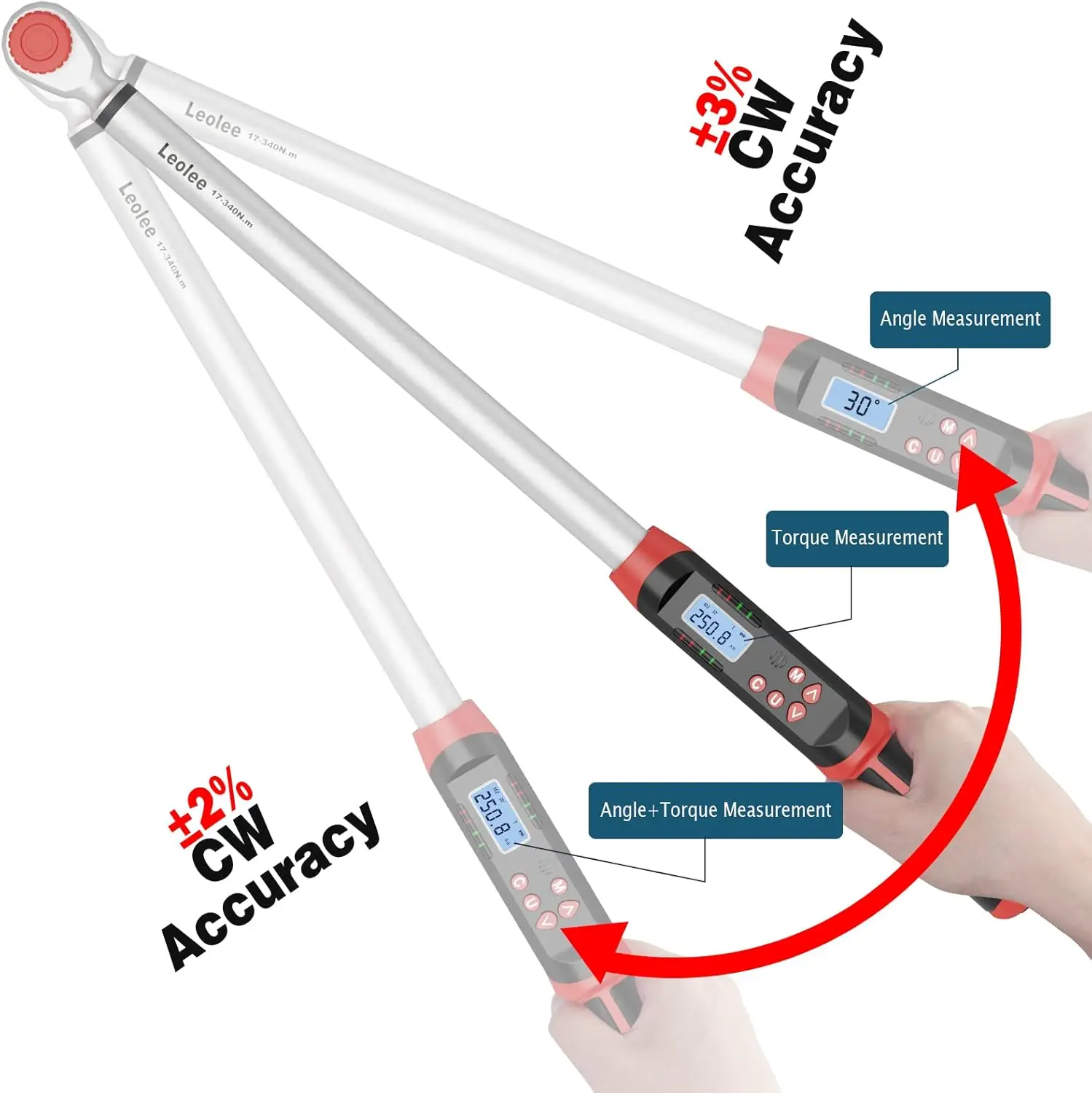 مفتاح عزم دوران رقمي 1/2 بوصة بزاوية، 12.5-250.8 قدم-رطل/17-340 نيوتن متر، مفتاح عزم دوران إلكتروني مع قيمة محددة مسبقًا، بيانات #6