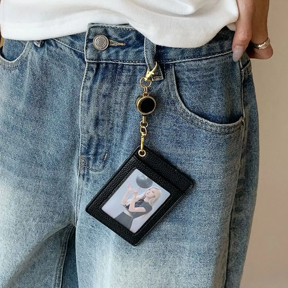 Portable PU Card Holder Transparent Window Retractable Work Badge Holder Bus Holders Student
