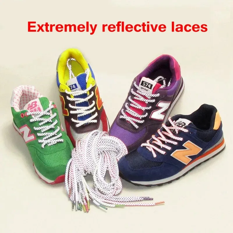 

1 pair 22 colors New models Reflective shoelaces sneakers Round shoelaces Wear resistant shoe rope length100/120/140/160/cm