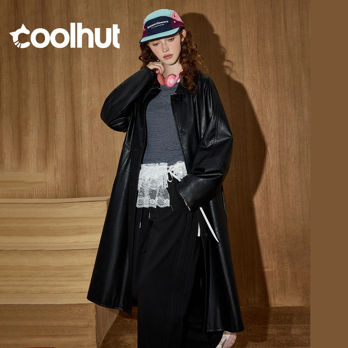 COOLHUT PU-leren jas Herfst gestructureerd trenchcoat Premium gekerfd reversontwerp Minimalistisch chique waterdichte bovenkleding