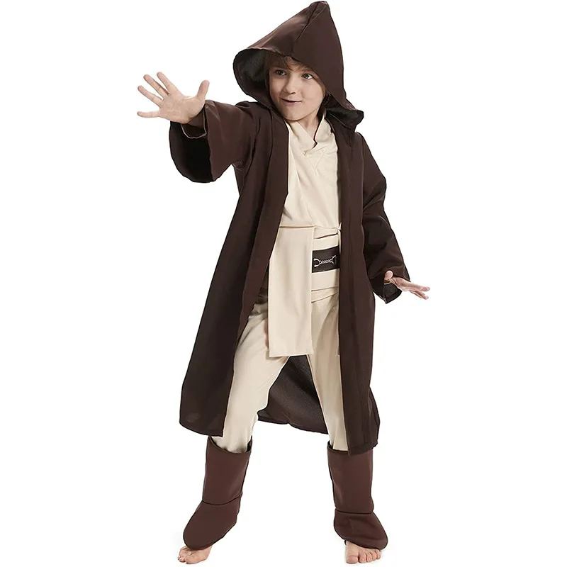 New Kid Children Jedi Knight Cosplay Costume Obi Wan Kenobi Uniform Suit Anakin Skywalker Hooded Robe Cloak Outfits