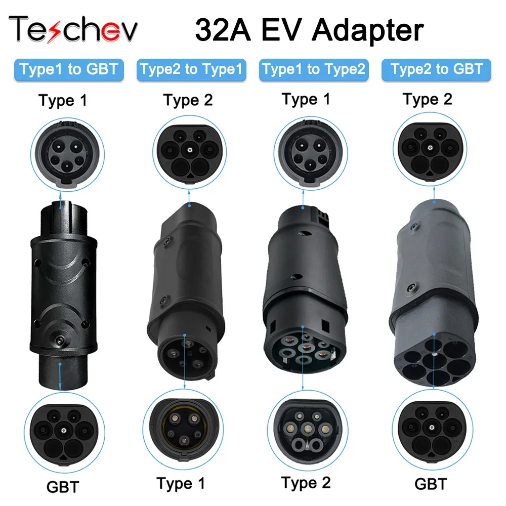 GKFLY J1772 EV Adaptor Plug 32A Electric Vehicle Car EV Charger Connector Type 2 To Type1 Electric Vehicle Charging Adapter