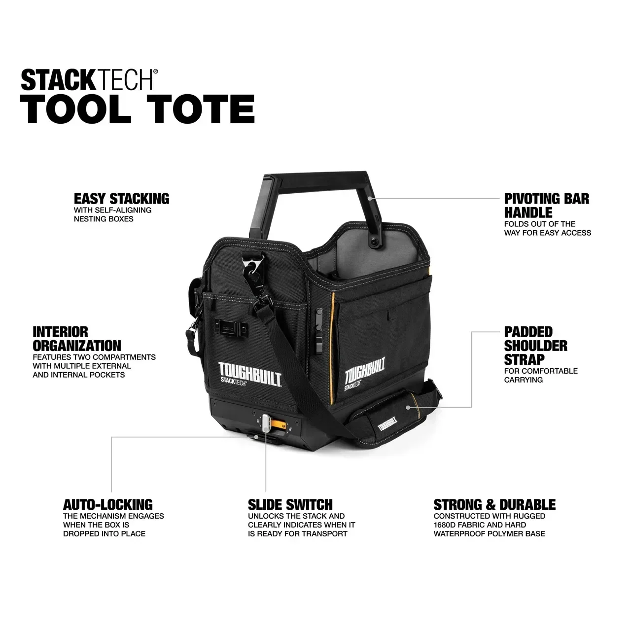 TOUGHBUILT  StackTech Tool Tote Multi-functional Car Storage Repair Parts Box Shoulder Tool Carrying Basket