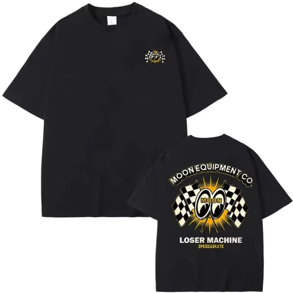 2025 New Mooneyes Moon Gear Speed Logo Printed Graphic Men's Women's Summer Short-sleeved High-quality Motorcycle Cotton T-shirt