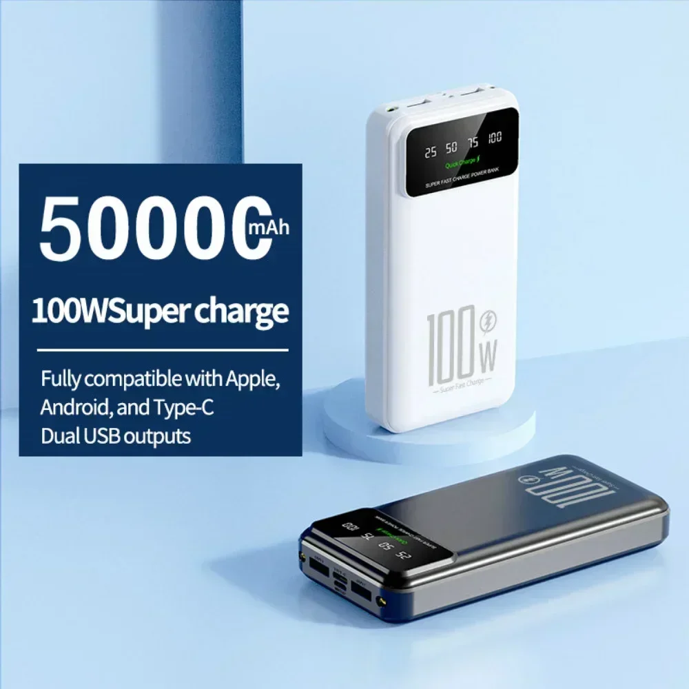 2024 Hot 100W PW Fast Charging Power Bank 20000mAh High Capacity LED Lighting Power Display For iPhone Samsung HUAWEI Xiaomi