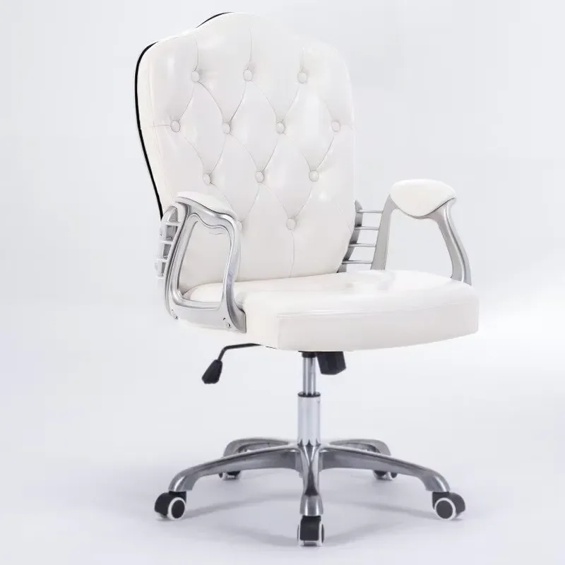 Ergonomic Computer Office Swivel Chair Height Adjustable European Style Leather White Suitable for Home Office Students