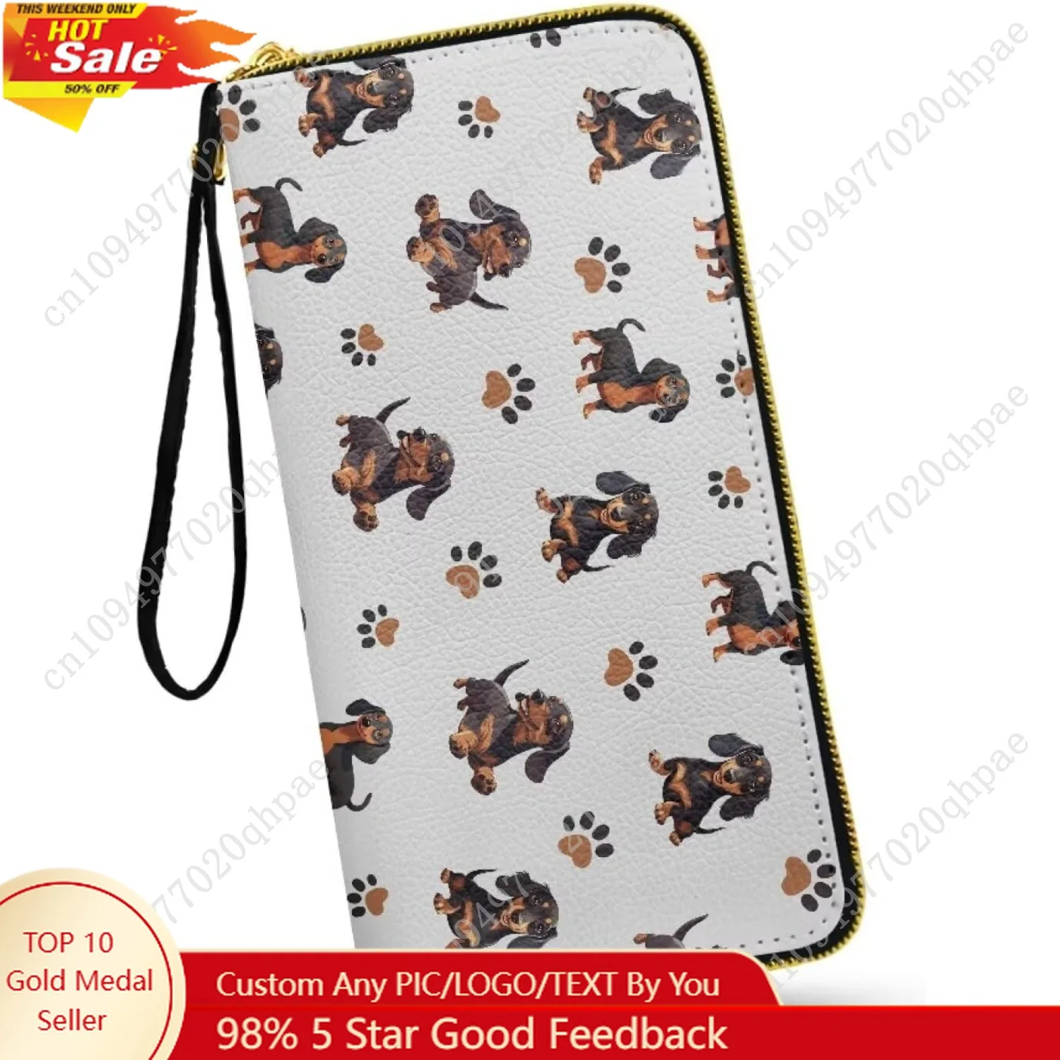 

Cute Dachshund Dogs Zip Around Wallet for Women Cartoon Puppy Printed Long Purse Credit Card Holder Bifold, Paws Grey Travel Pho