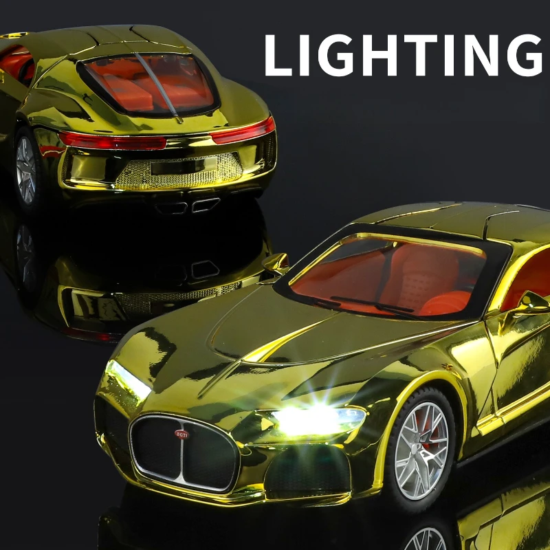 Bugadi – voiture de sport atlantique 1:24, Simulation en alliage métallique moulé sous pression, modèle de voiture, son et lumière, Collection de jouets pour enfants, cadeaux