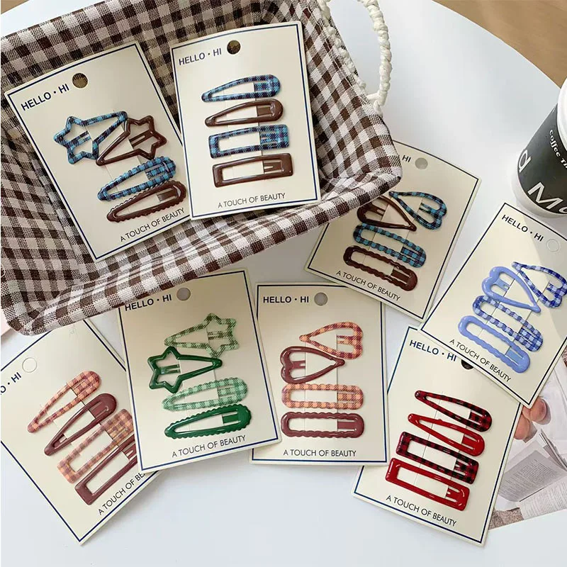 Hair Clips Retro Morandi Plaid BB Clip Early Autumn Versatile Teen Girls Side Bangs Stray Hair Clip Women Resin Standard Soft