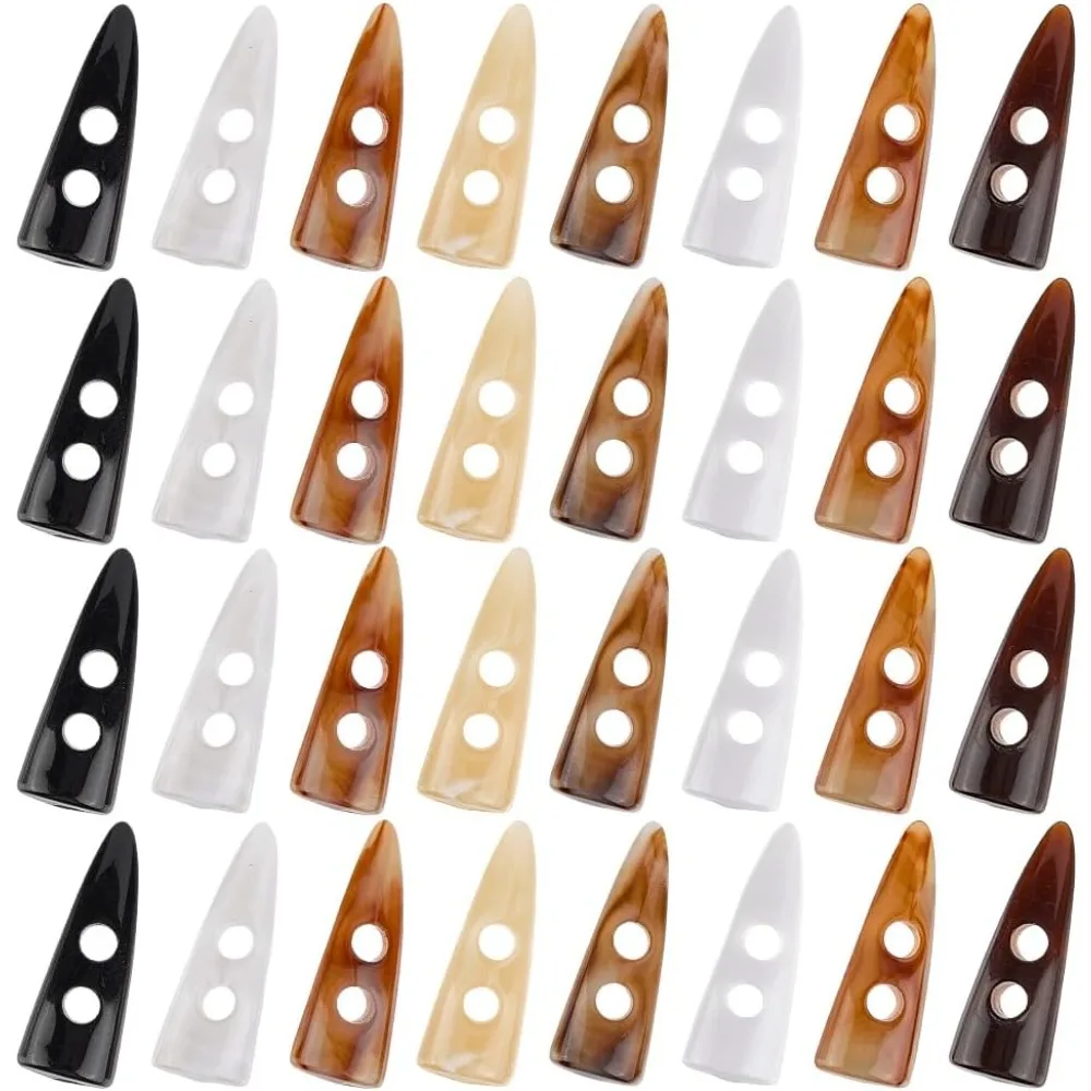 

36pcs Acrylic Toggle Buttons 9 Colors 2 Holes Horn Tooth Button Sewing Replacement Accessories for Craft Duffel Coat Clothing