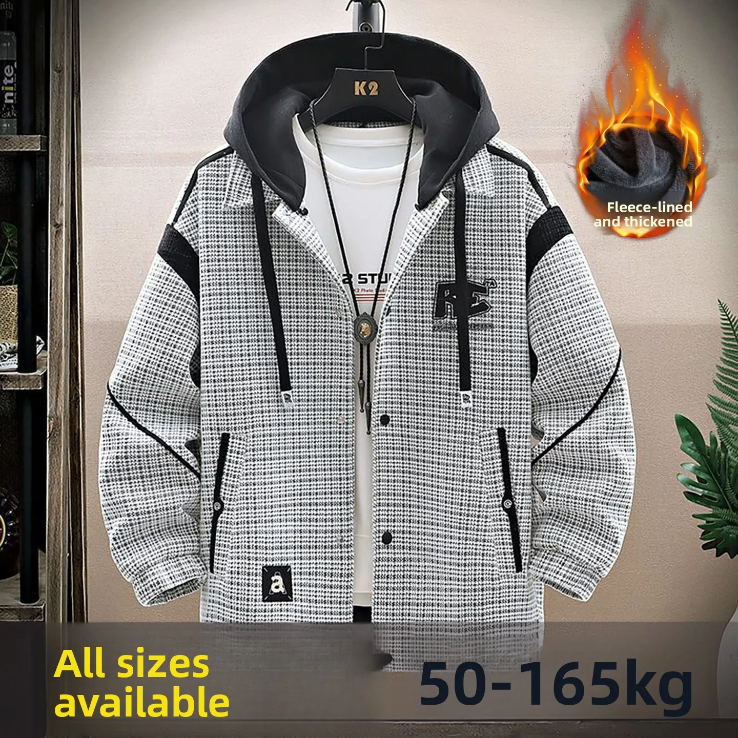 

Men's Winter Casual Hooded Jaet Fce Lined Thiened Oversize Coat Daily Wear Polyester Cotton Blend Long Sve Coat