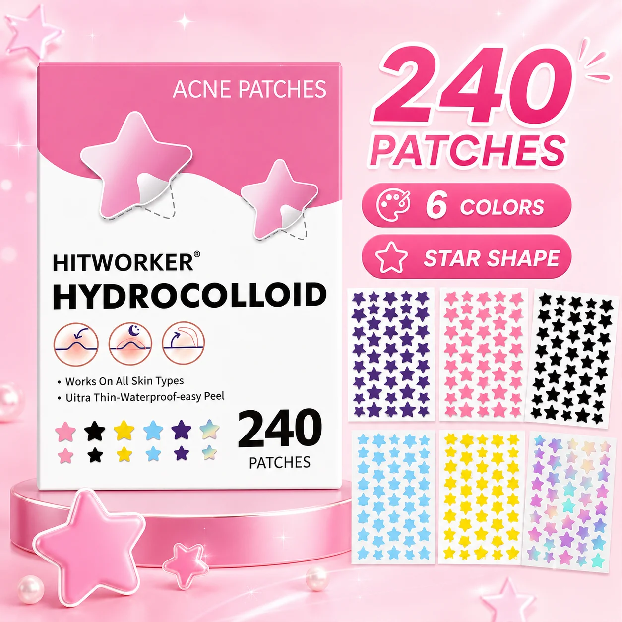 240 pieces/box of acne patches, non irritating acne stickers, high-quality salicylic acid and tea tree oil acne patches, gifts