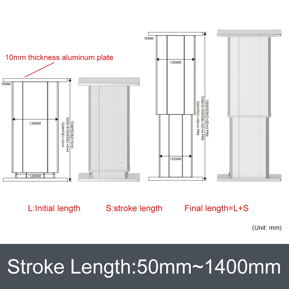Imagem -02 - Coluna de Elevação Elétrica com Placa de Alumínio Carga Elevador Coluna 10 mm Espessura 40 mm s 50 mm 1400 mm Curso 2700n Dc24v