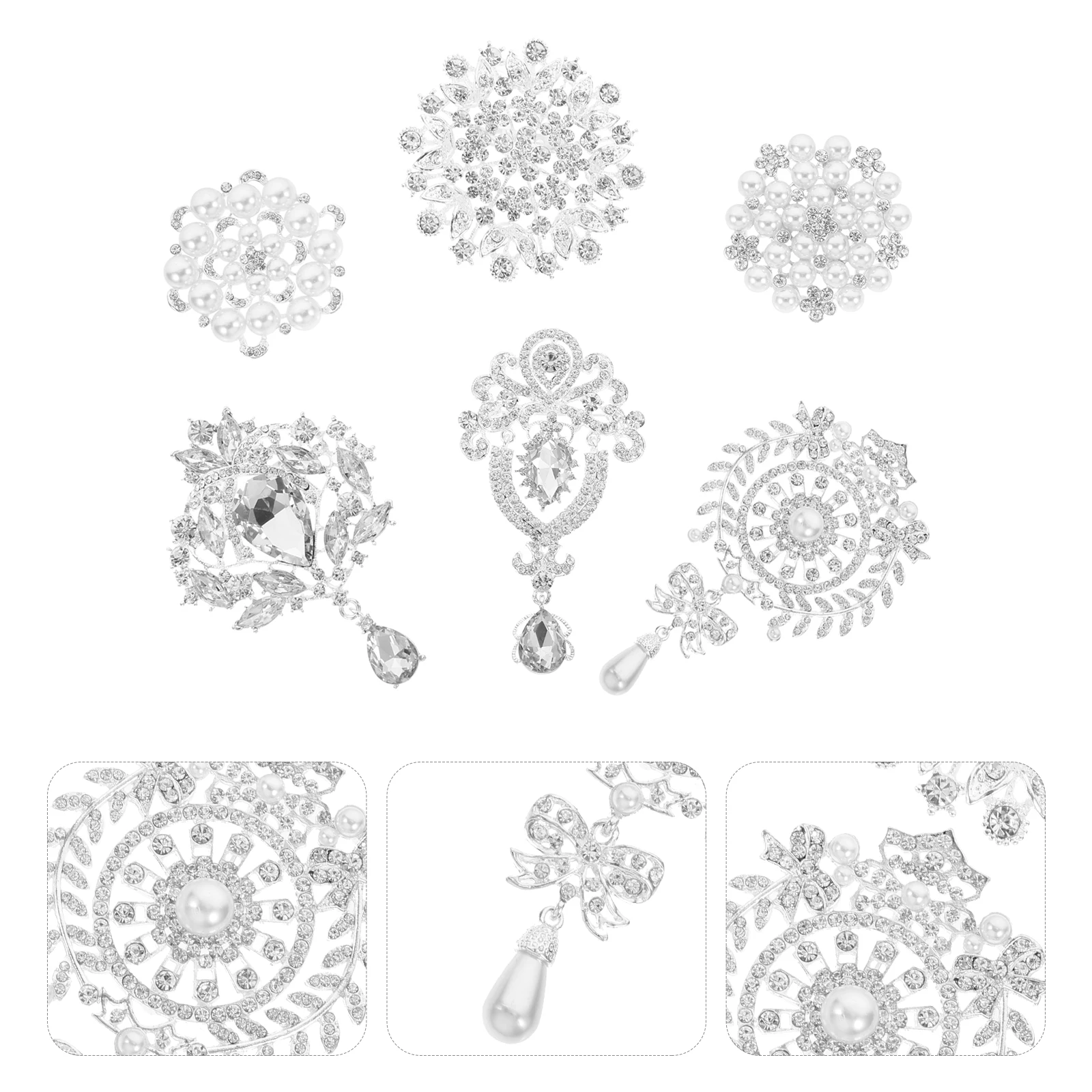 

6 Pcs Alloy Brooch Lapel Decorative Pins for Clothing Brooches Pearl Rhinestone Backpack Miss