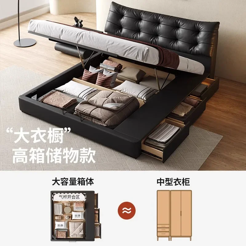 سرير إيطالي بسيط من جلد الدب الأسود، غرفة نوم رئيسية فاخرة وخفيفة الوزن #5