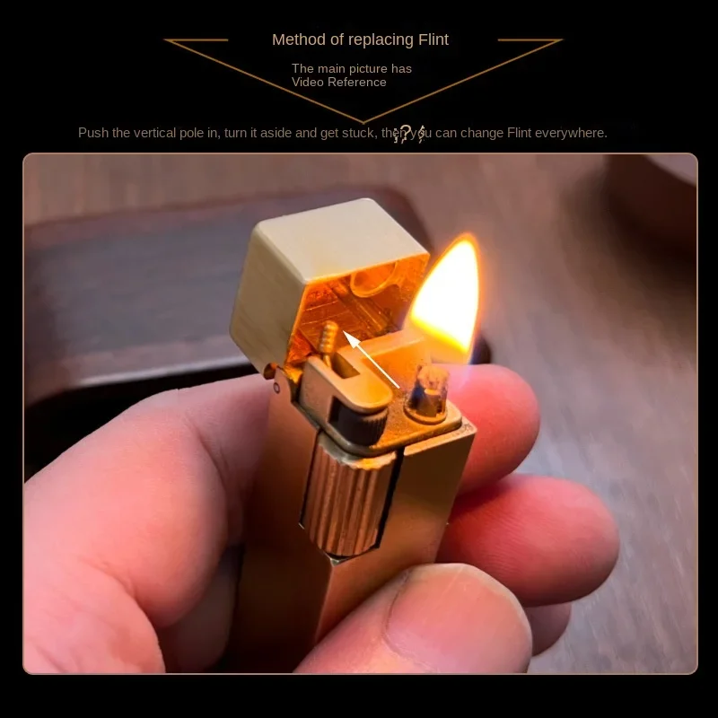 Handmade Brass Small Cubic Kerosene Lighter Old Retro Classic Creative Carving Portable Cigarette Lighter Men\'s Collection Gift