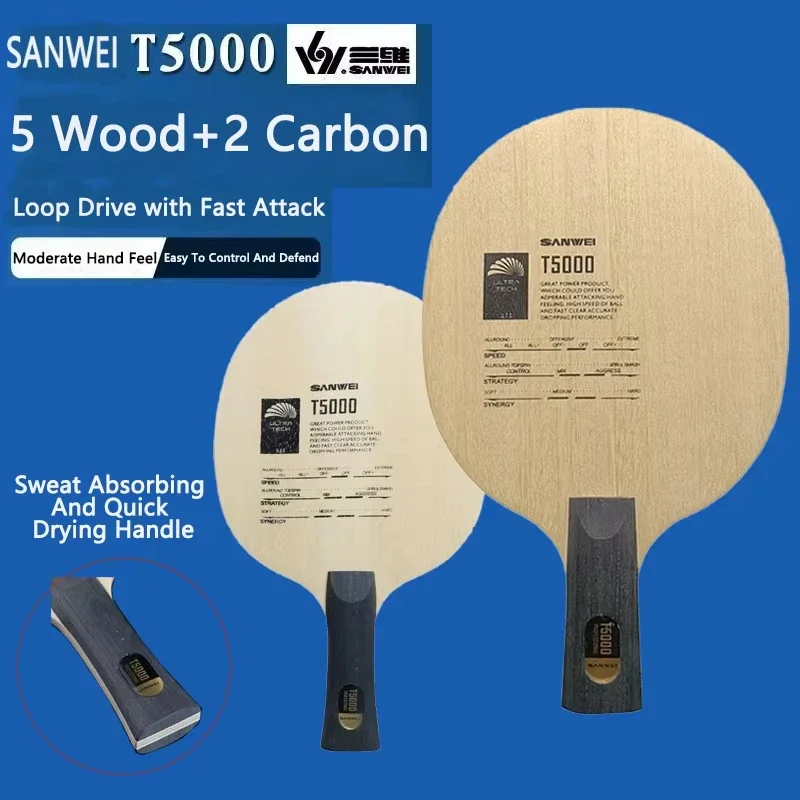 SANWEI-Ensemble de raquettes de tennis de table et sac de rangement, Gourd 5 Wood 2 Carbon Bat, Hexagon Sports Specific, Hard Shell, DIY, T5000, Nouveau