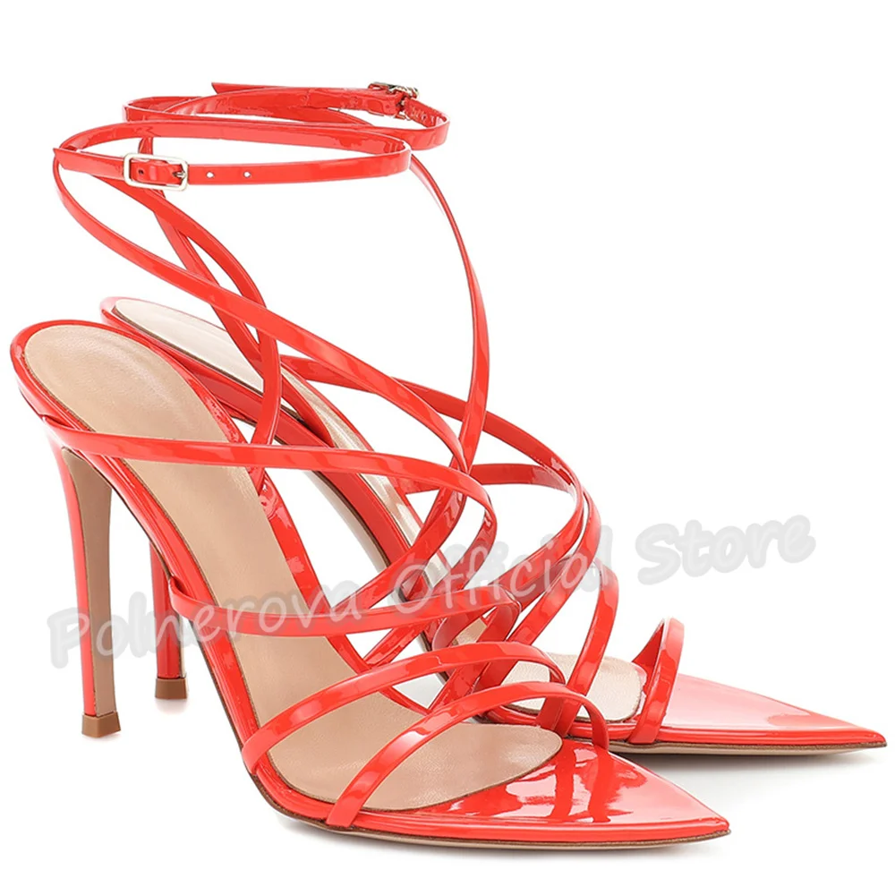 Sexy Narrow Band Pointed Toe High Heel Sandals Women Hollow Ankle Strap Stiletto Pumps Lady Catwalk Wedding Party Dress Shoes