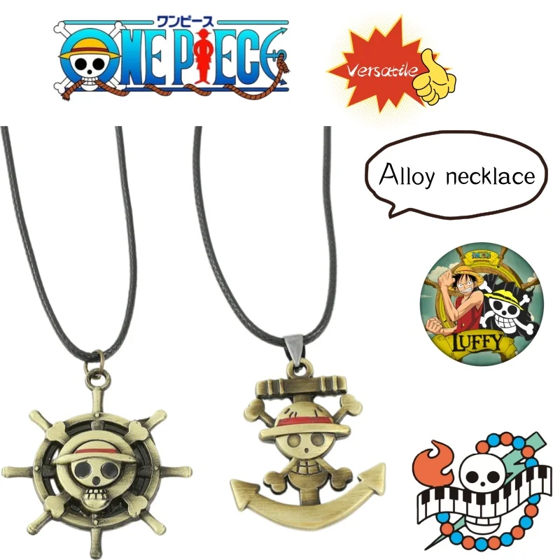 One Piece anime cartoon merchandise Straw Hat ship wheel Ace King Luffy ship logo necklace Skull ship anchor necklace pendant
