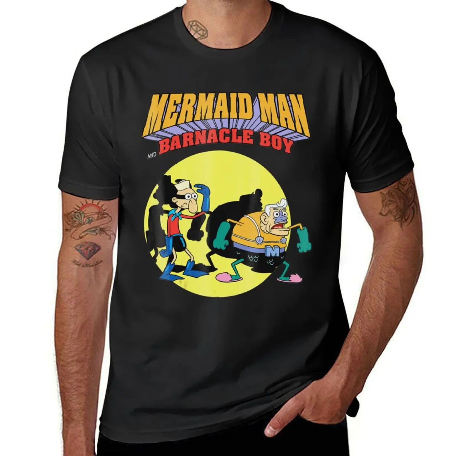 Mermaid Man And Barnacle Boy T-Shirt oversized vintage clothes Aesthetic clothing T-shirts for men cotton