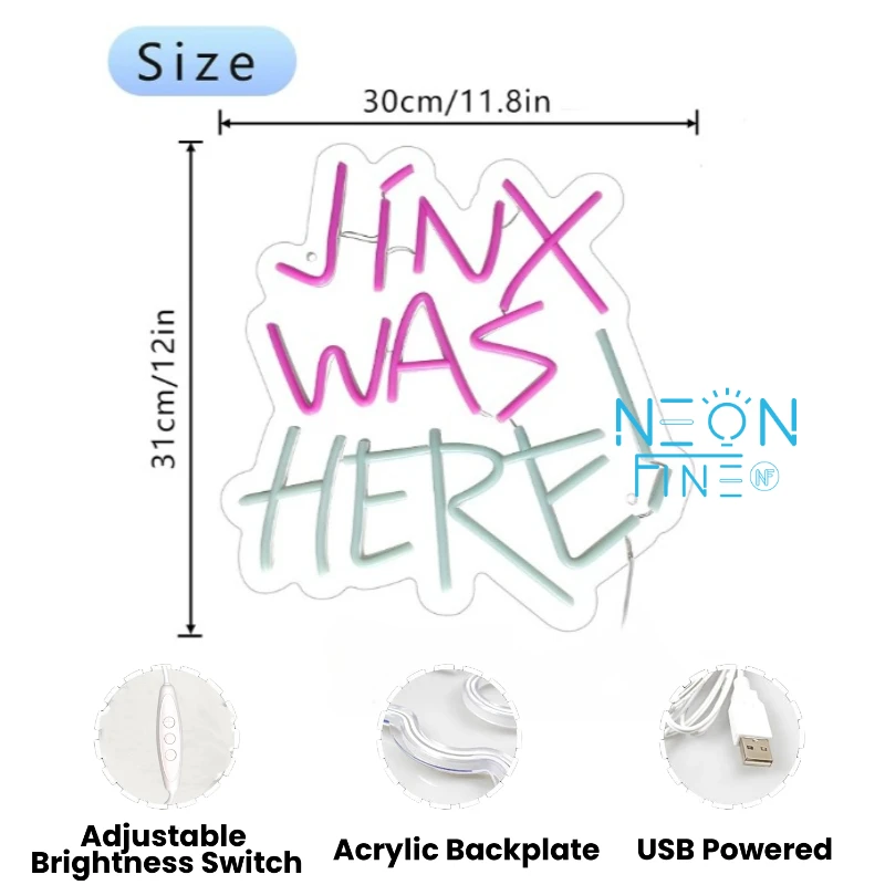 Jinx Was Here Neon Sign Gamer LED Neon Light Sign for Bedroom Kids Room Game Room Club Wall Art Decor Gamer Gift or Teen Girls