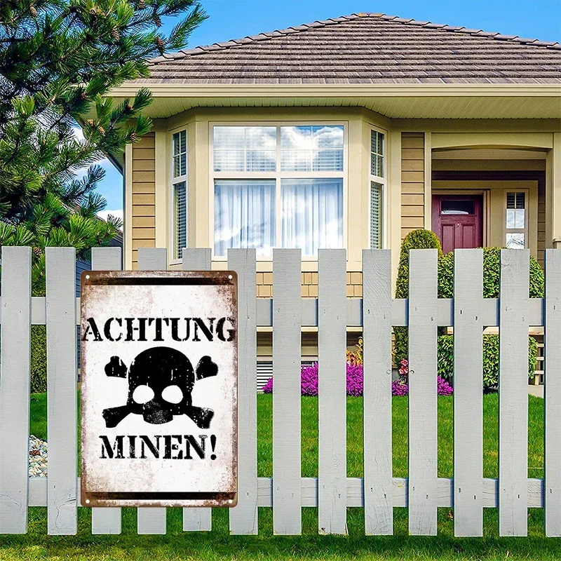 Tin Sign Achtung Mine Halt  Warning Vintage Sign Caution Metal Plaque Retro Metal Plate Parking Home Door Yard Street Wall Decor