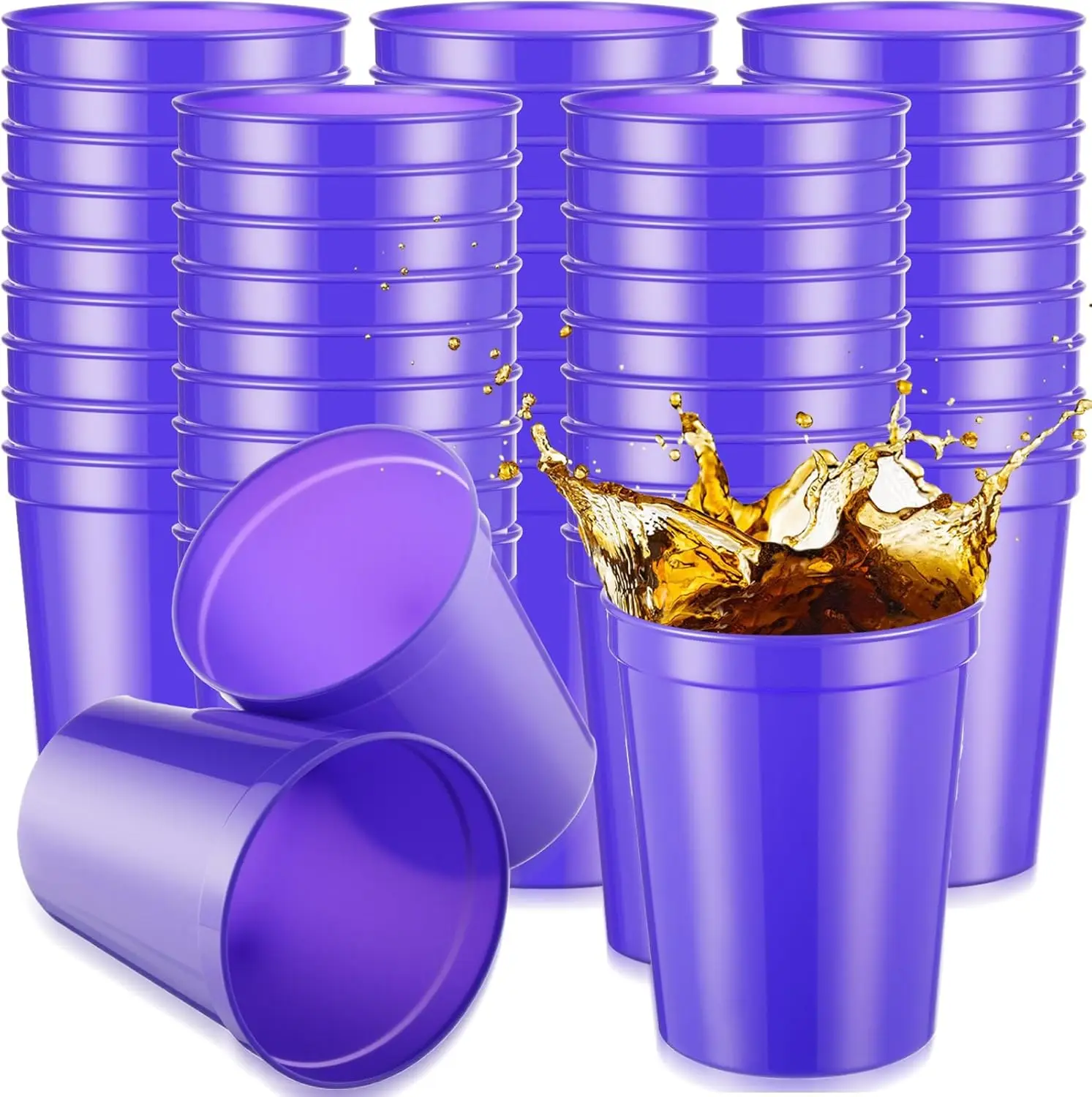 

50 Pack 16oz Stadium Cups Reusable Plastic Cups Blank Drink Tumblers for Parties, Events, DIY Projects, 4.5 x 3.54 x 2.7